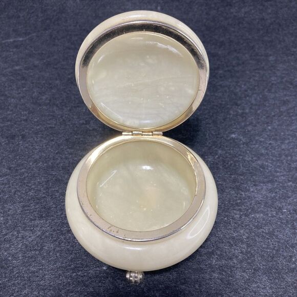 Vintage Italian Alabaster Trinket Jewelry Box Floral Bouquet Round 3" Wide Italy - Picture 9 of 11